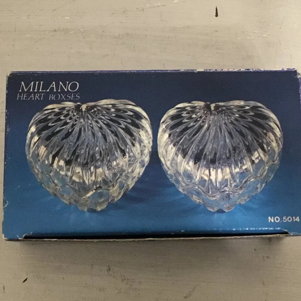 NEW MILANO CRYSTAL  D ADRIANA 2 HEART BOX W/ LID EUROPEAN CRYSTAL 24% LEAD
